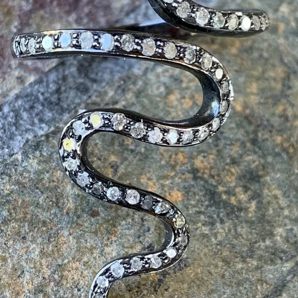 S Carter Designs * Stunning Sterling Silver Pave Diamond Snake Ring - Picture 7 of 10
